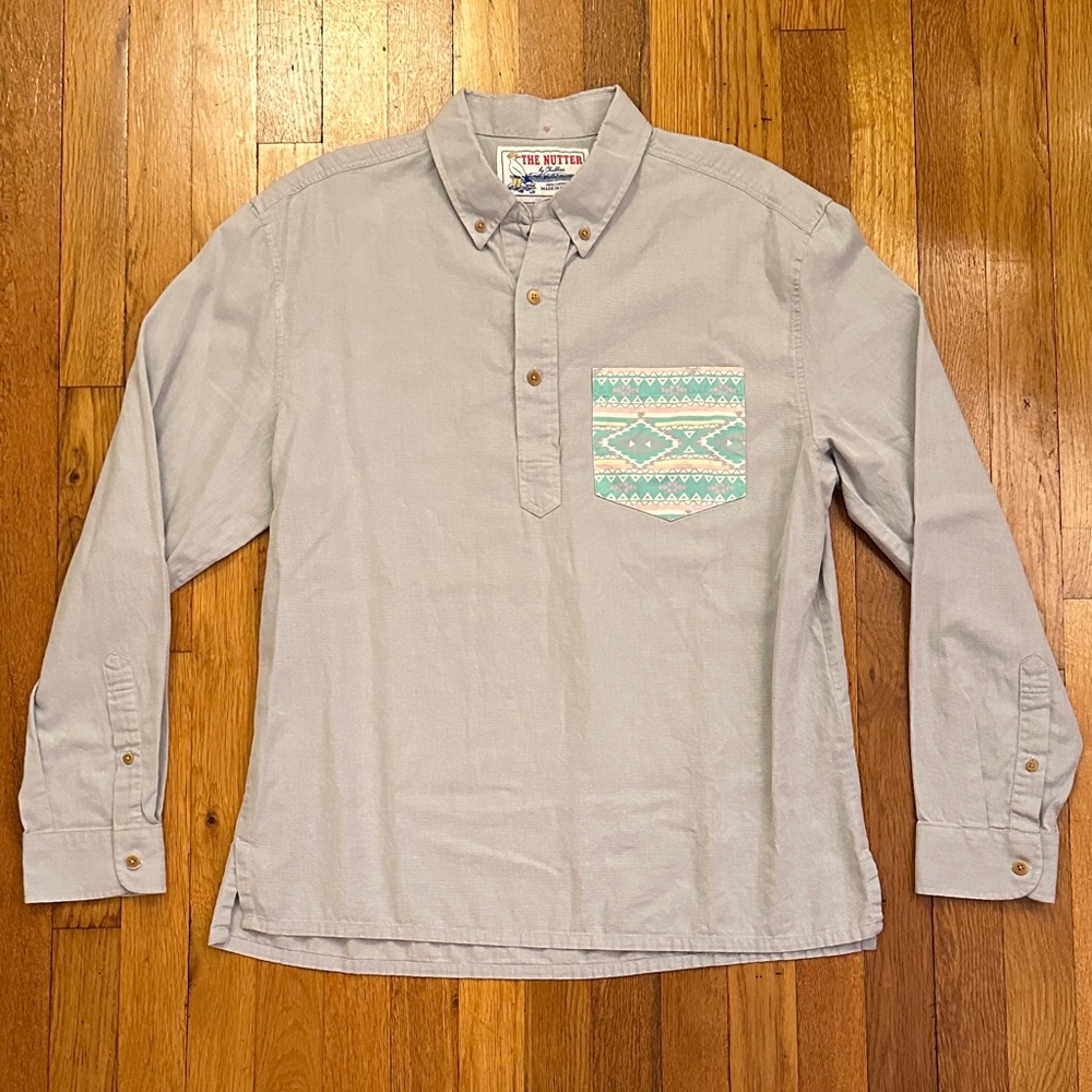 Chubbies Men’s The Nutter Light Blue Long-Sleeve Shirt w/ Teal Patterned Pocket